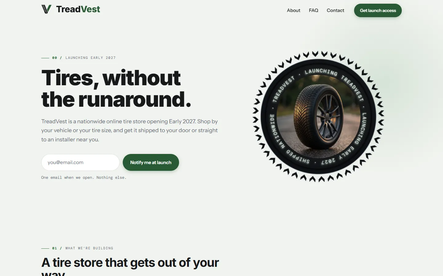 TreadVest website — desktop homepage